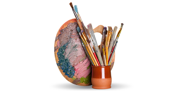 Paint brushes and paint palette